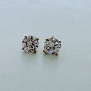 CRISLU Sterling Silver 18K Gold Plated Solitaire Stud Earrings